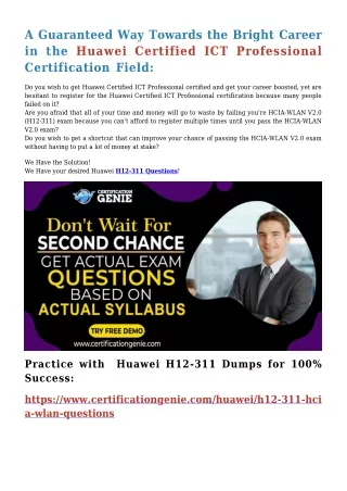 H12-311 Exam - Get Your Desired Huawei H12-311 Dumps PDF