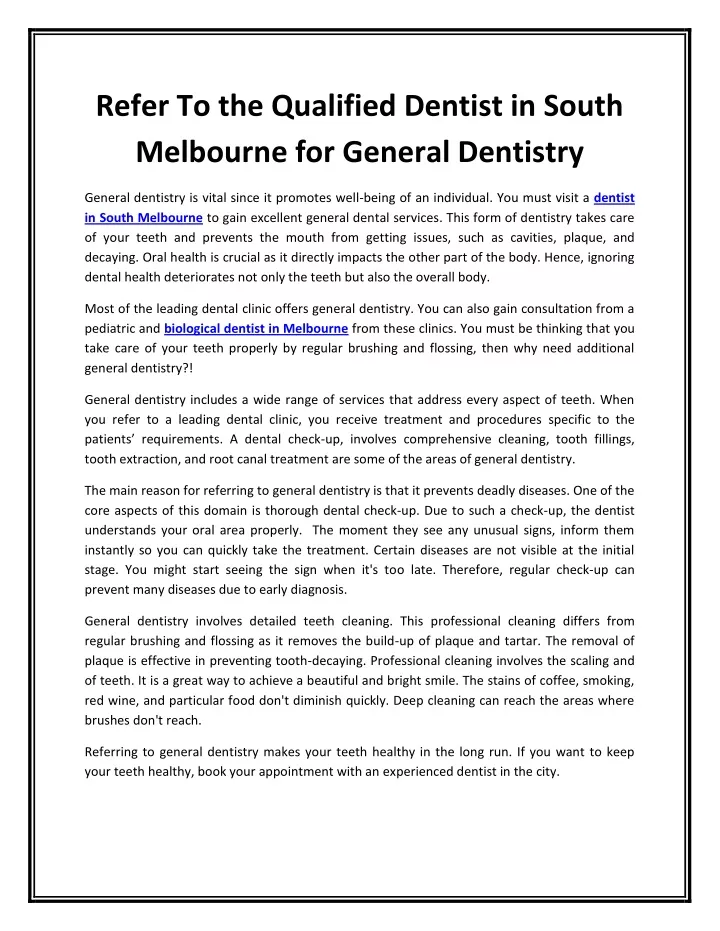 refer to the qualified dentist in south melbourne