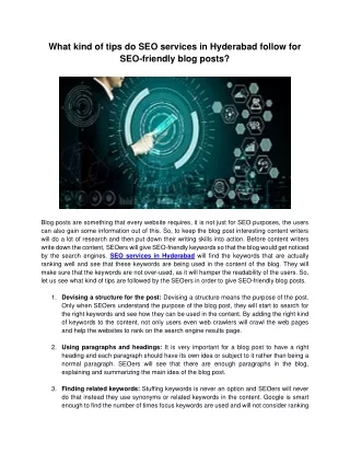 what kind of tips do seo services in hyderabad