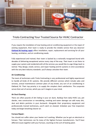 Triolo Contracting Your Trusted Source for HVAC Contractor
