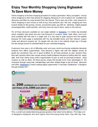 Enjoy Your Monthly Shopping Using Bigbasket To Save More Money