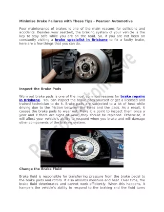 Minimise Brake Failures with These Tips - Pearson Automotive