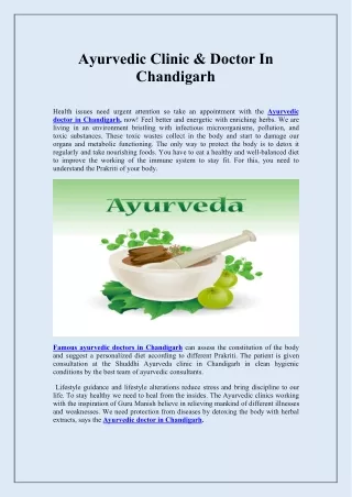 Ayurvedic Clinic & Doctor In Chandigarh