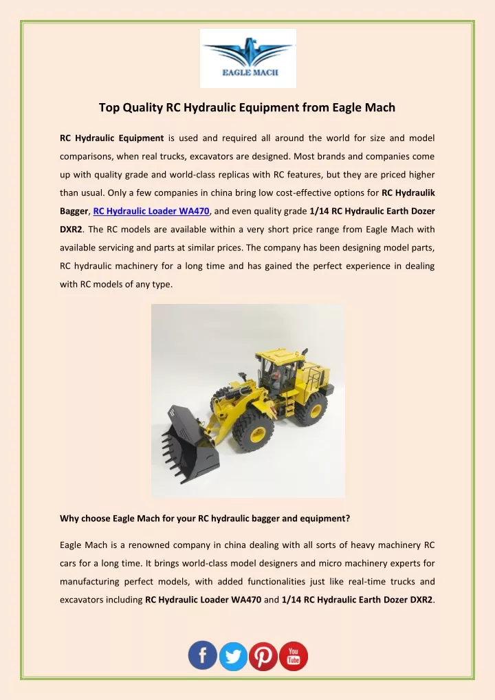 top quality rc hydraulic equipment from eagle mach