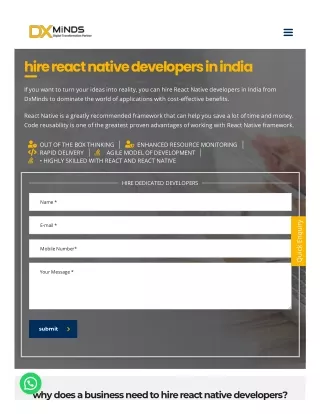 Hire React Native Programmers in India | DxMinds