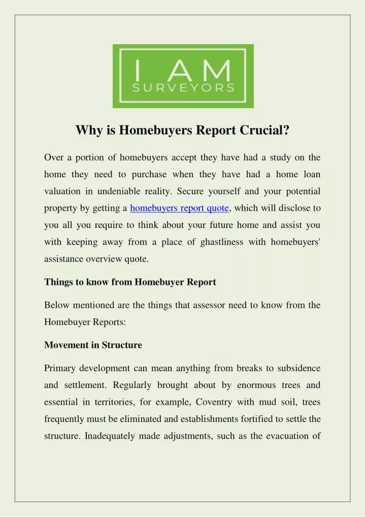 why is homebuyers report crucial