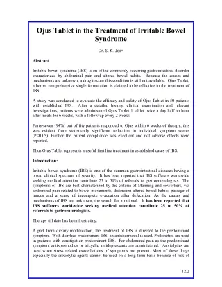 Ojus Tablet in the Treatment of Irritable Bowel Syndrome