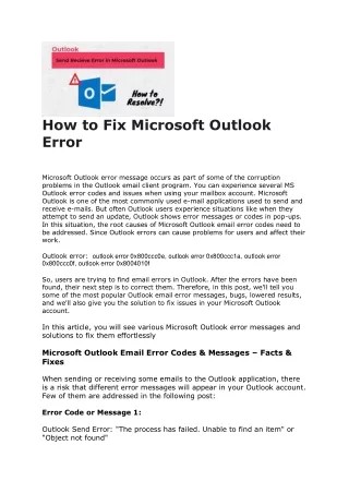 how to fix microsoft outlook error