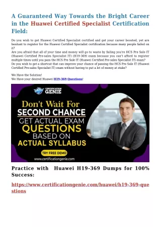 Real Huawei H19-369 Dumps from CertificationGenie