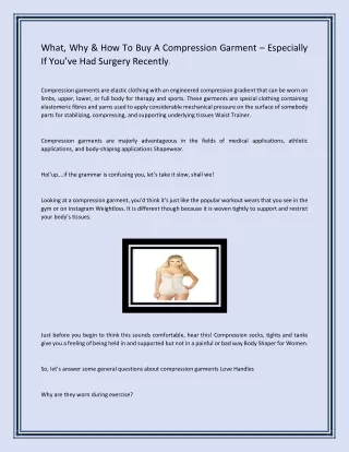 What, Why & How To Buy A Compression Garment – Especially If You’ve Had Surgery Recently.
