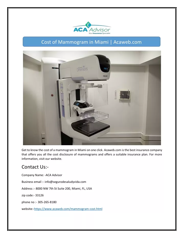cost of mammogram in miami acaweb com
