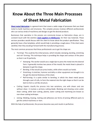 know about the three main processes of sheet