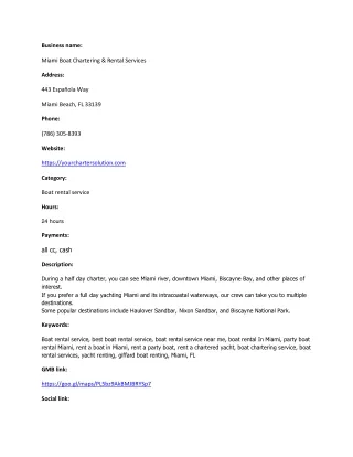 Miami Boat Chartering & Rental Services