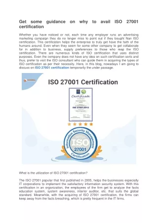 Get some guidance on why to avail ISO 27001 certification