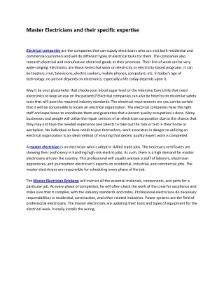 master electricians and their specific expertise