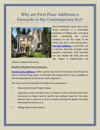 why are first floor additions a favourite