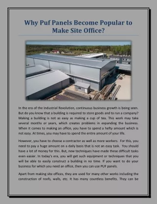 Why Puf Panels Become Popular to Make Site Office?