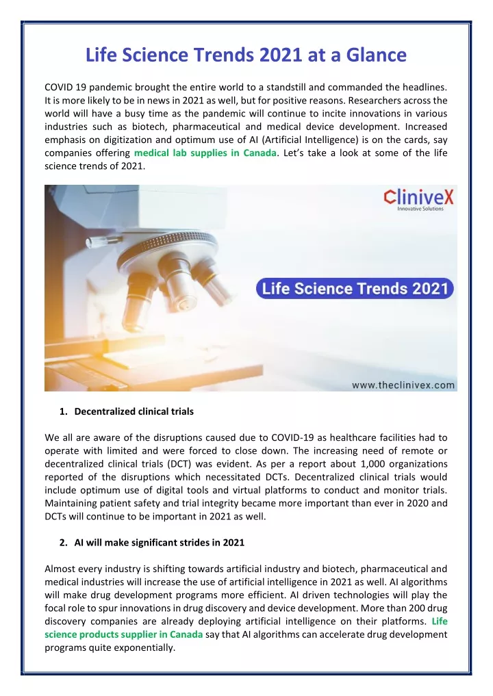 life science trends 2021 at a glance