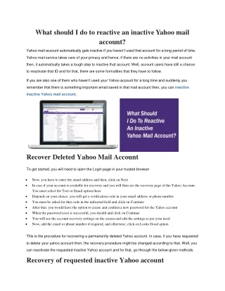 what should i do to reactive an inactive yahoo