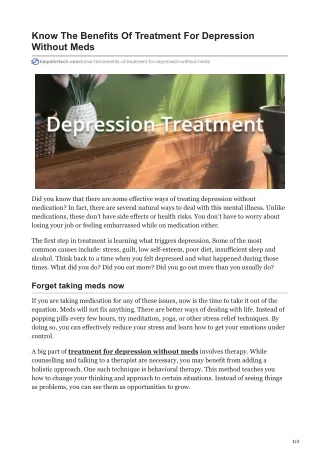 know the benefits of treatment for depression