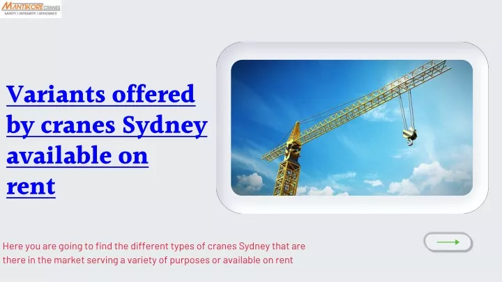 variants offered by cranes sydney available
