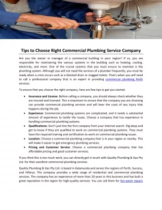 Tips to Choose Right Commercial Plumbing Service Company