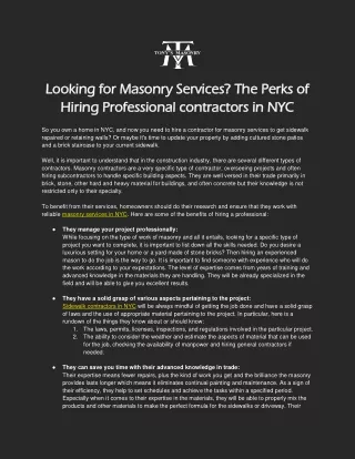 Looking for Masonry Services? The Perks of Hiring Professional contractors in NYC!