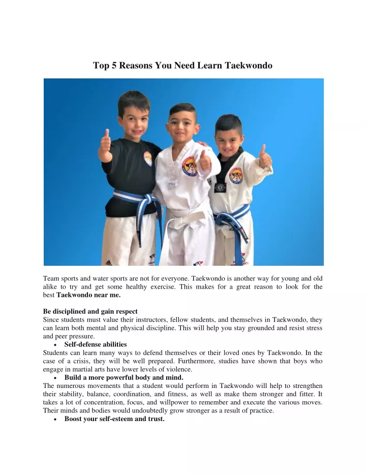 top 5 reasons you need learn taekwondo
