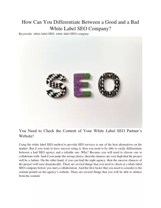 How Can You Differentiate Between a Good and a Bad White Label SEO Company?