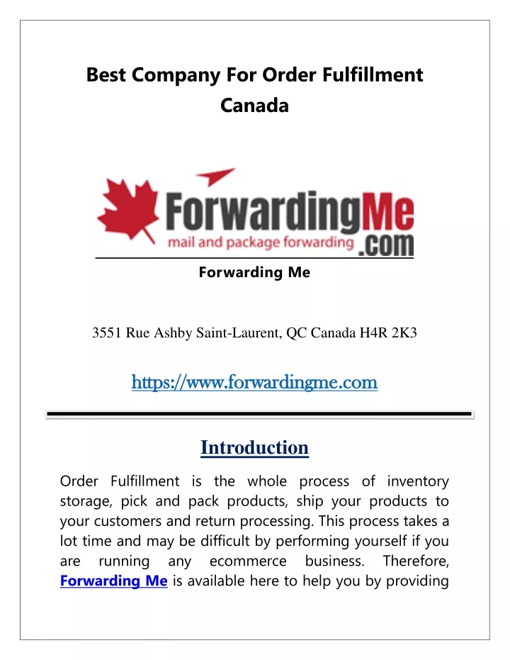 best company for order fulfillment canada