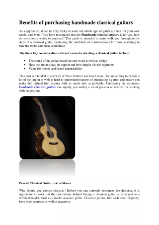 Benefits of purchasing handmade classical guitars