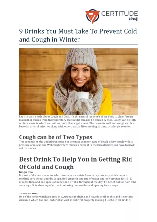 9 Drinks You Must Take To Prevent Cold and Cough in Winters- Certitude News