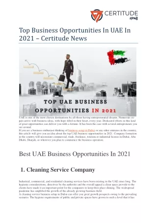 Top Business Opportunities In UAE In 2021 – Certitude News