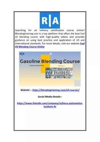 Fuel Oil Blending Course Online | Blendingtraining.com