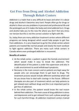 Get Free from Drug and Alcohol Addiction Through Rehab Centers