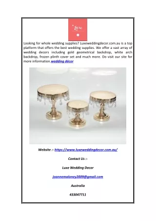 Wedding Décor | Luxeweddingdecor.com.au