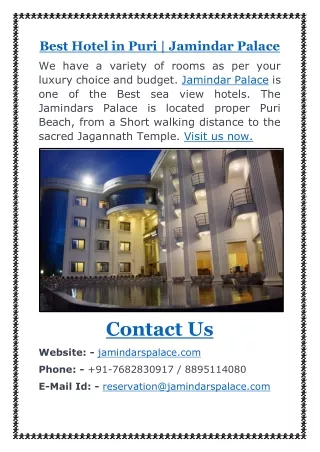 Best Hotel in Puri | Jamindar Palace