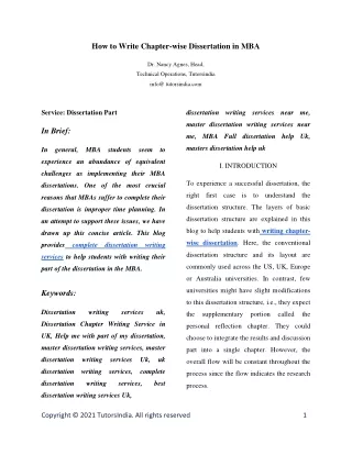 how to write chapter wise dissertation in mba