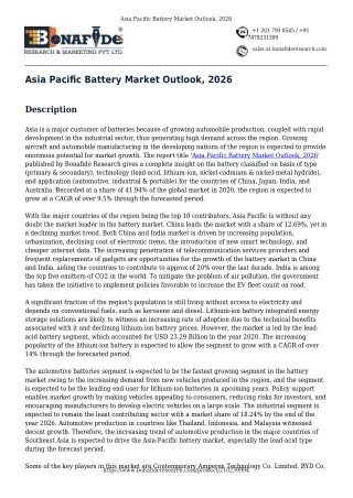 Asia Pacific Battery Market Outlook, 2026