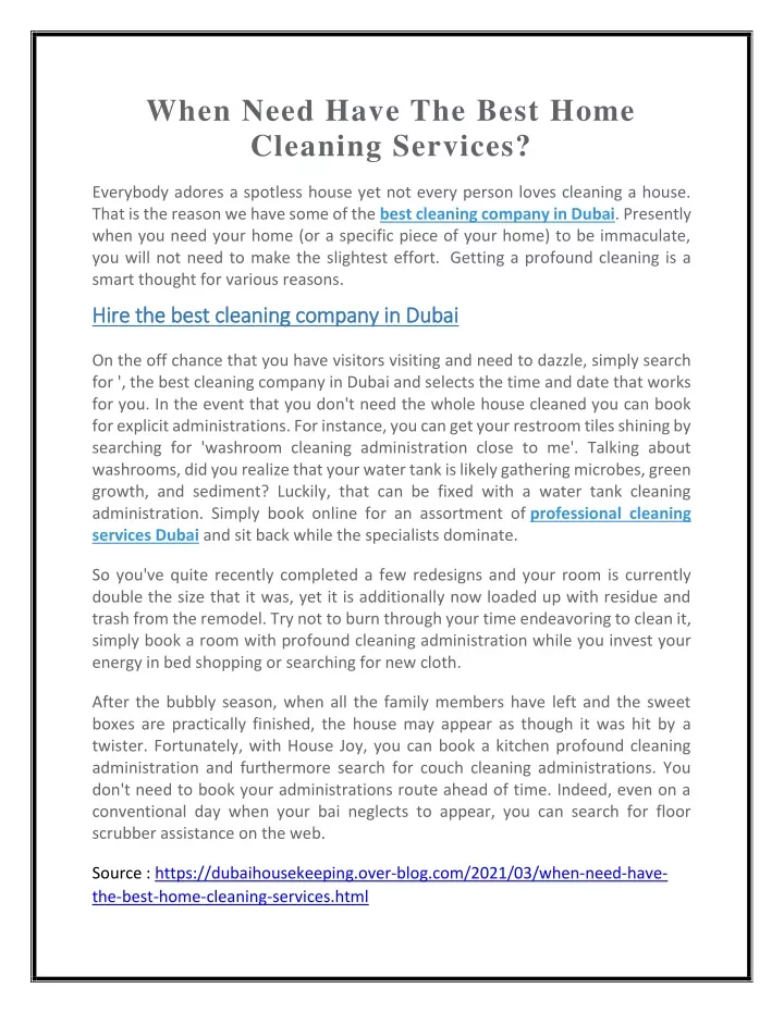 when need have the best home cleaning services