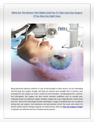 What Are The Reason That Might Lead You To Take Laser Eye Surgery If You Have Eye Sight Issue
