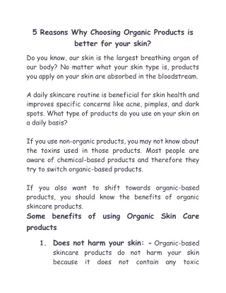 5 Reasons Why Choosing Organic Products is better for your skin?