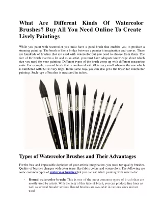 What Are Different Kinds Of Watercolor Brushes? Buy All You Need Online To Creat