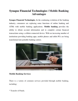 Synapse Financial Technologies - Key Benefits Of Mobile Banking 2021