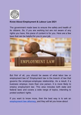 Know About Employment & Labour Law 2021