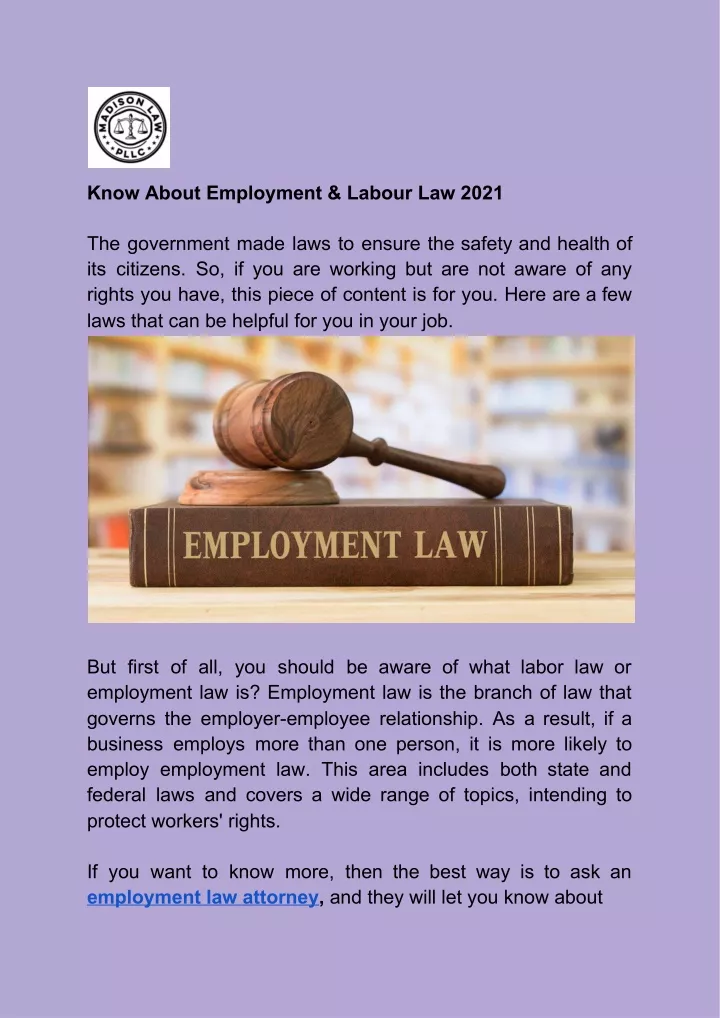 know about employment labour law 2021