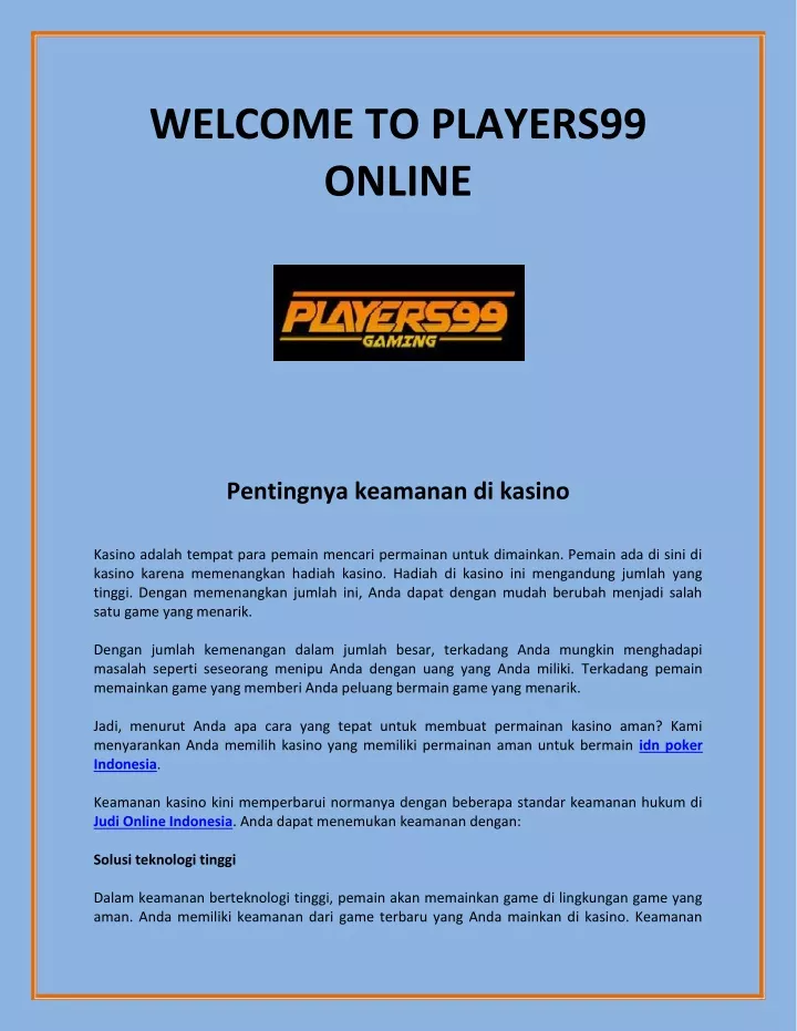 welcome to players99 online