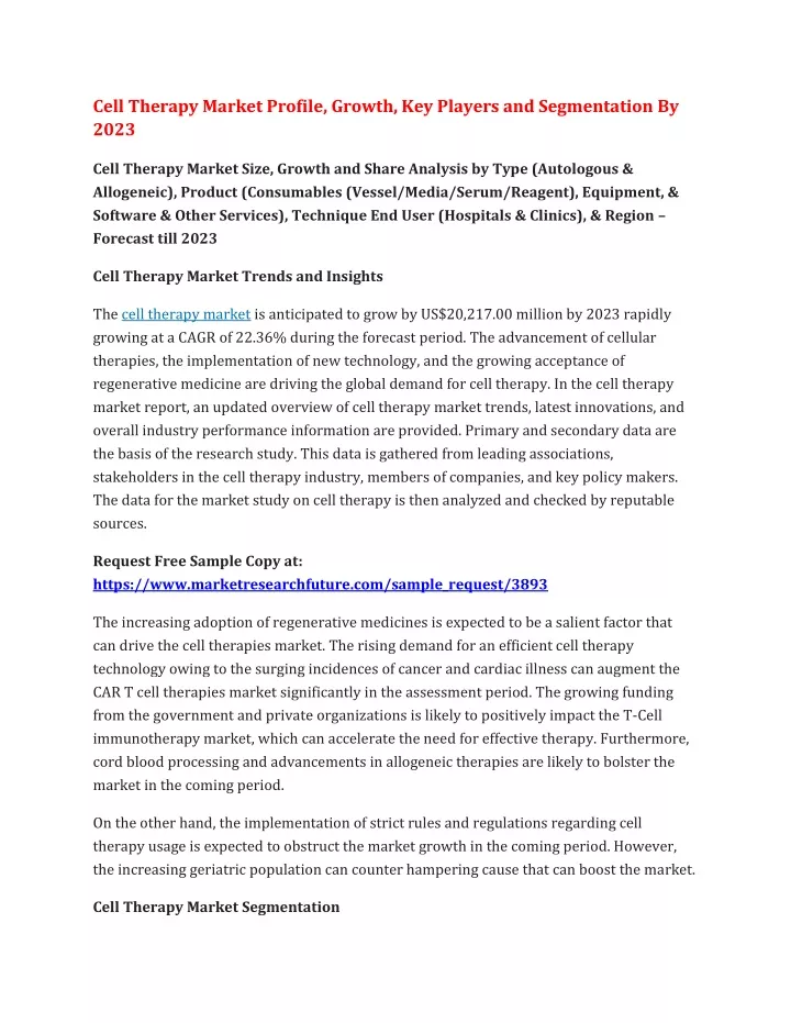 cell therapy market profile growth key players