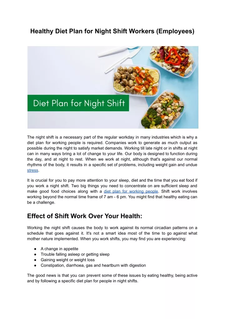 healthy diet plan for night shift workers