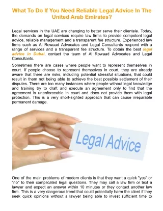 What To Do If You Need Reliable Legal Advice In The United Arab Emirates?